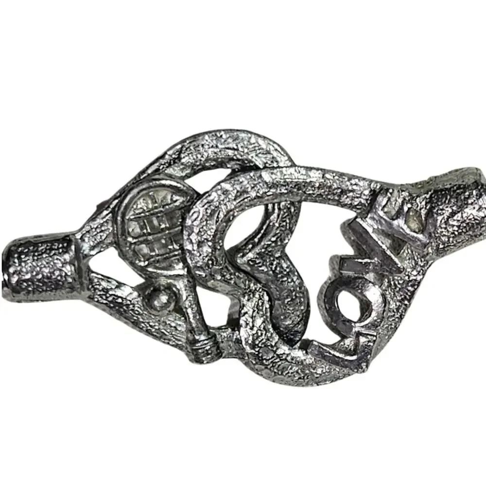 1970s Silver Tennis Motif Serpentine Belt Interlocking Stretchable Heart Buckle